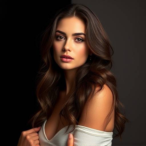 Retrato de uma modelo em estüdio com iluminaäão profissional.
